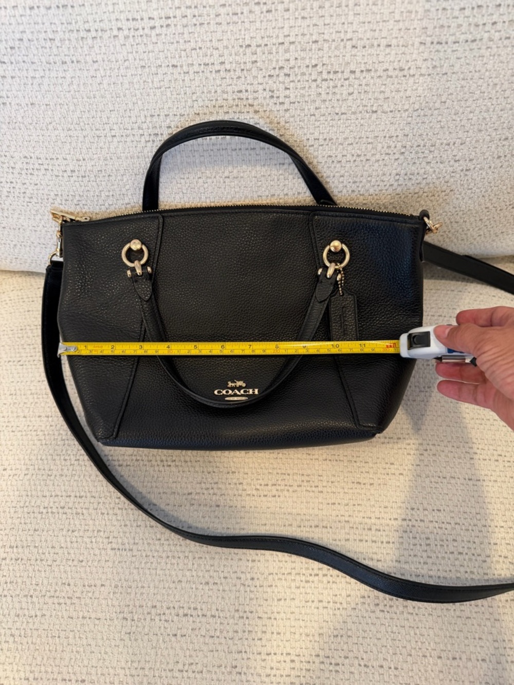 Coach Black Pebbled Leather Crossbody Satchel with Gold Hardware